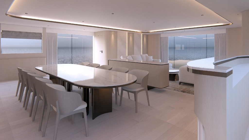 SuperCat main salon dining and lounge